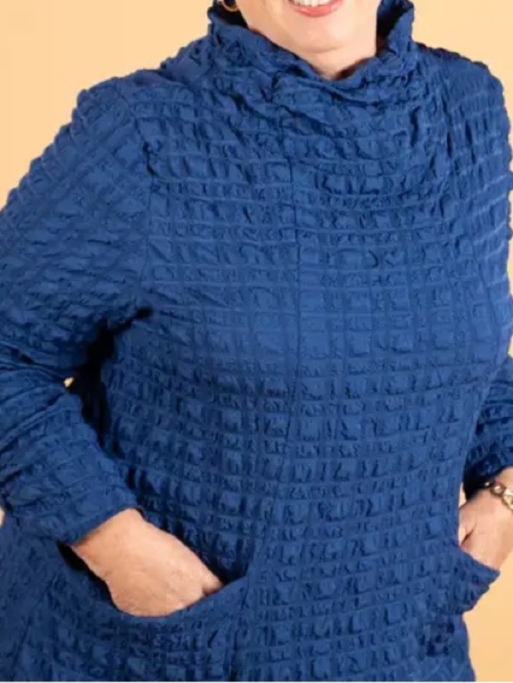 IC collection- Textured Navy Blue Long Sleeve Pocket Dress - Picture 11 of 13
